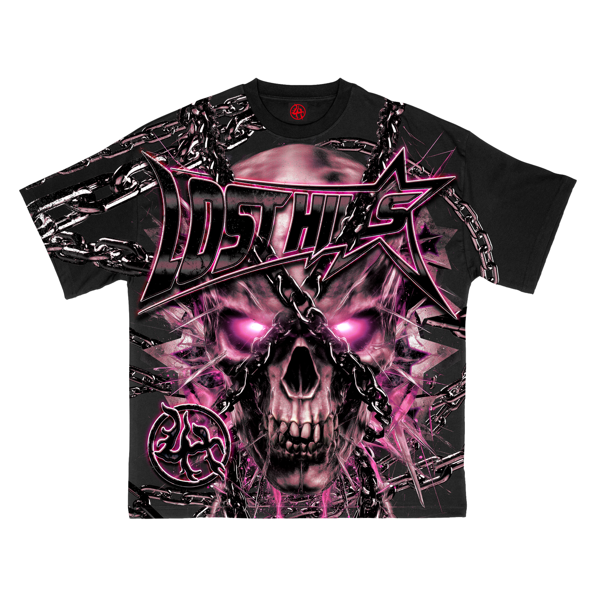 Lost Hills Chained Skull Tee Black/Pink