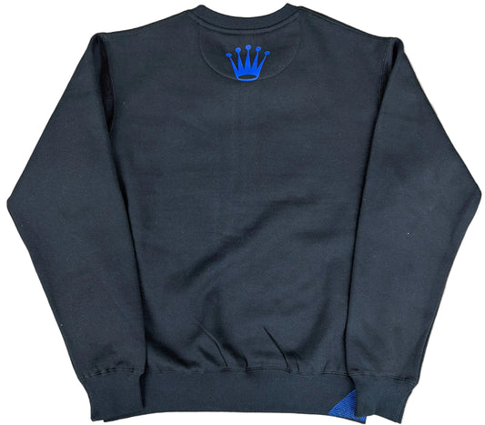 Sky's Da Limit Blue Rhinestone Crown Black Crewneck