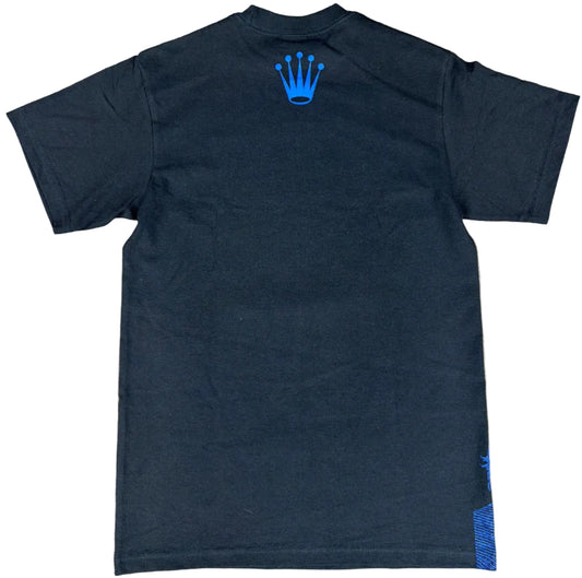 Skys Da Limit Blue Rhinestone Crown Black T-Shirt