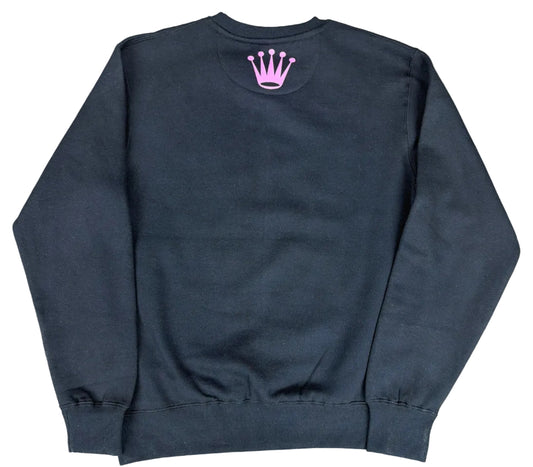 Skys Da Limit Pink Rhinestone Crown Black Crewneck