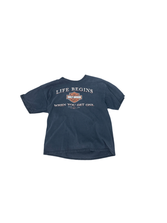 Vintage 2000's "Life Begins When You Get A Harley" Black Tee