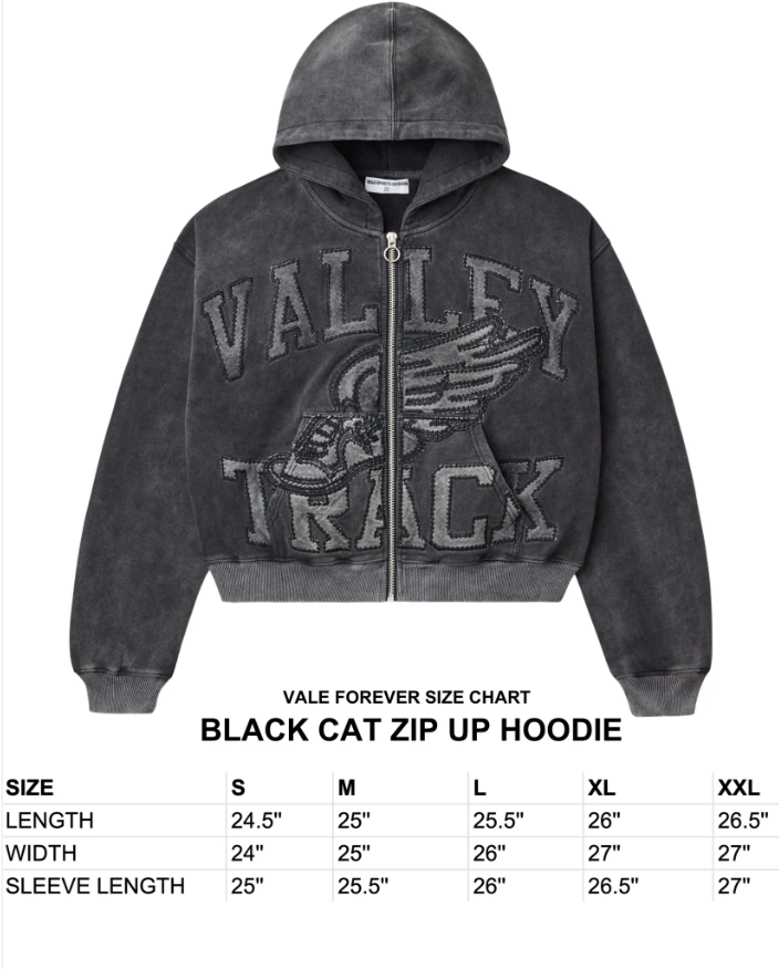 Vale Forever Black Cat Zip Up Hoodie