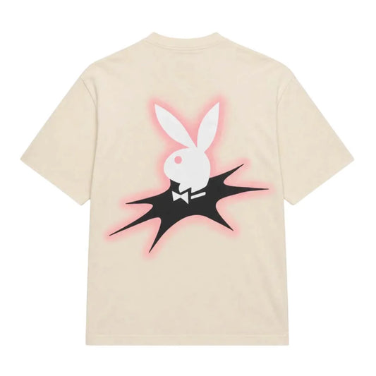 Homme Femme Playboy Spell Out Cream Pink Tee
