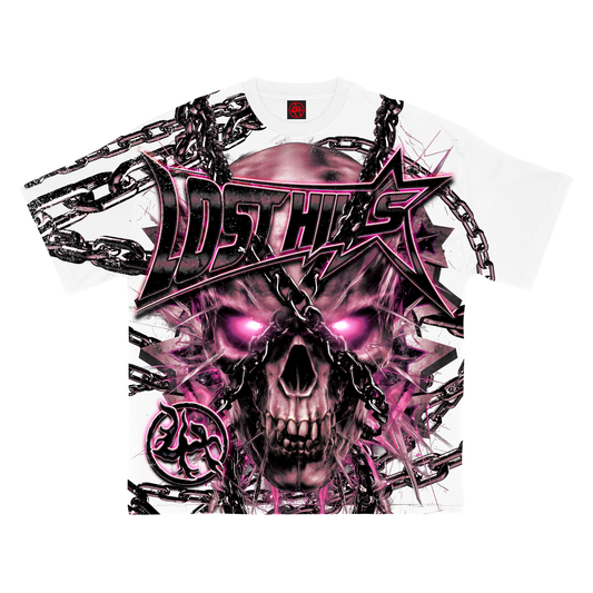 Lost Hills Chained Skull Tee White/Pink