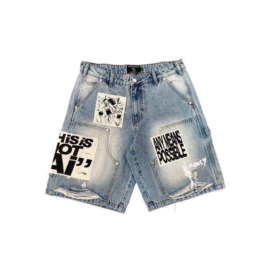 Mixed Emotions Blue 'AI' Denim Shorts