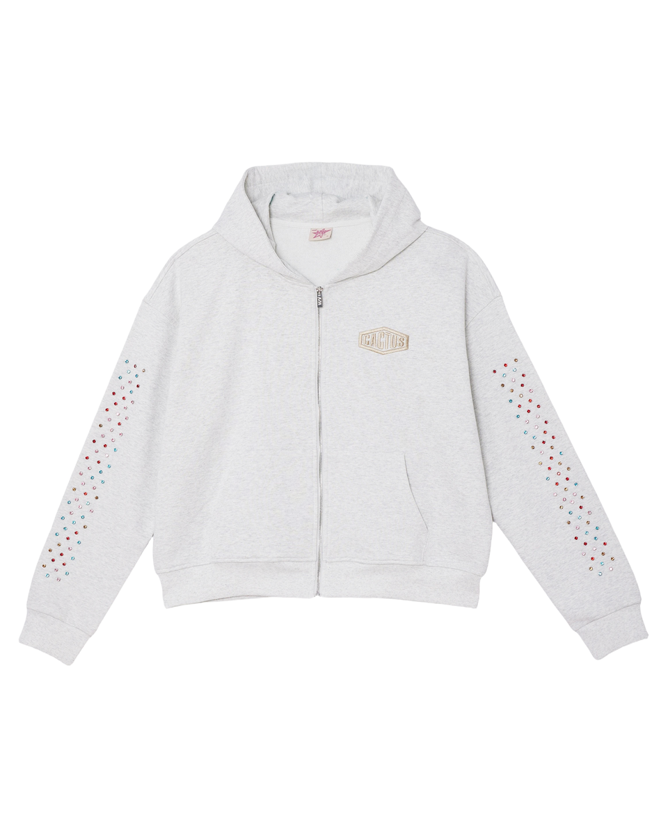 Cactus Valley Grey Crystal Cactus Zip Hoodie