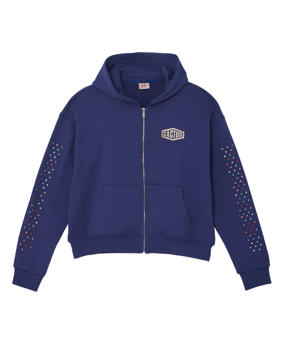 Cactus Valley Navy Crystal Cactus Zip Hoodie