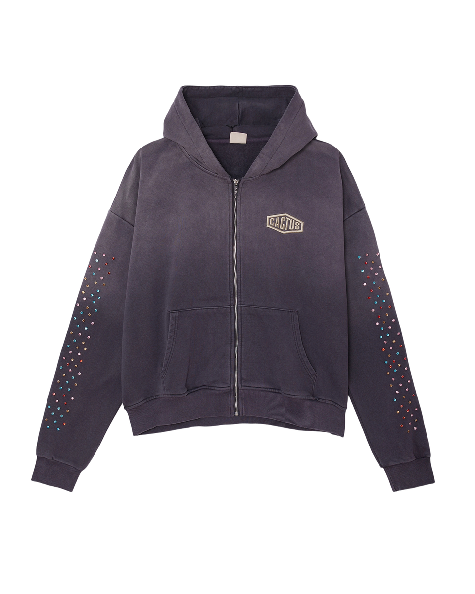 Cactus Valley Vintage Black Crystal Cactus Zip Hoodie