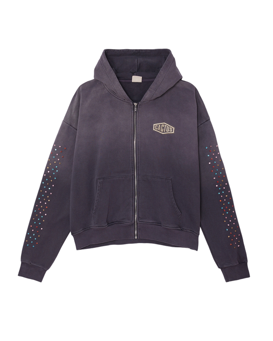 Cactus Valley Vintage Black Crystal Cactus Zip Hoodie