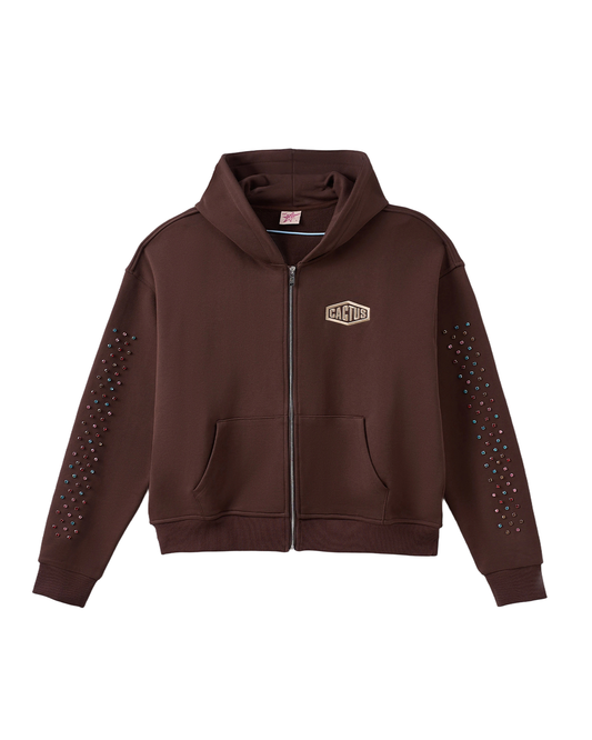 Cactus Valley Brown Crystal Cactus Zip Hoodie