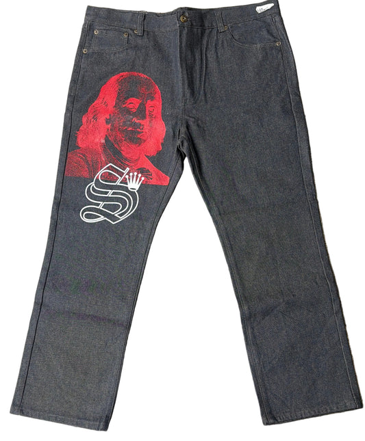 Skys Da Limit Red/White Benjamin Charcoal Jeans