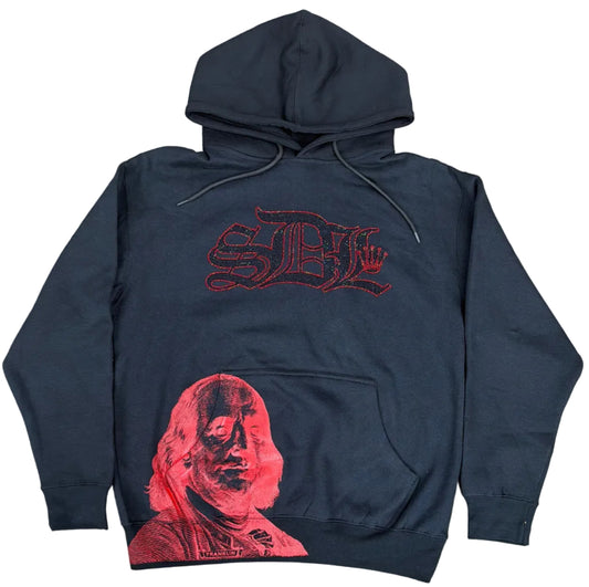 Skys Da Limit Red  Rhinestone Crown Black Hoodie