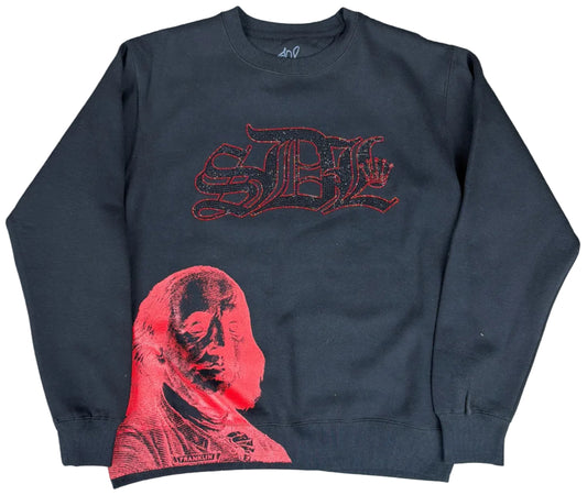 Skys Da Limit Red Rhinestone Crown Black Crewneck