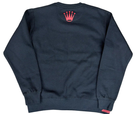 Skys Da Limit Red Rhinestone Crown Black Crewneck
