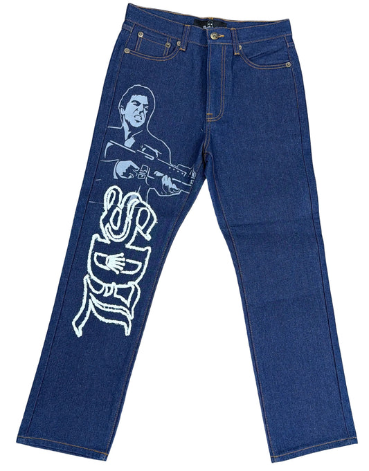 Skys Da Limit Grey/White Scarface  Dark Denim Jeans