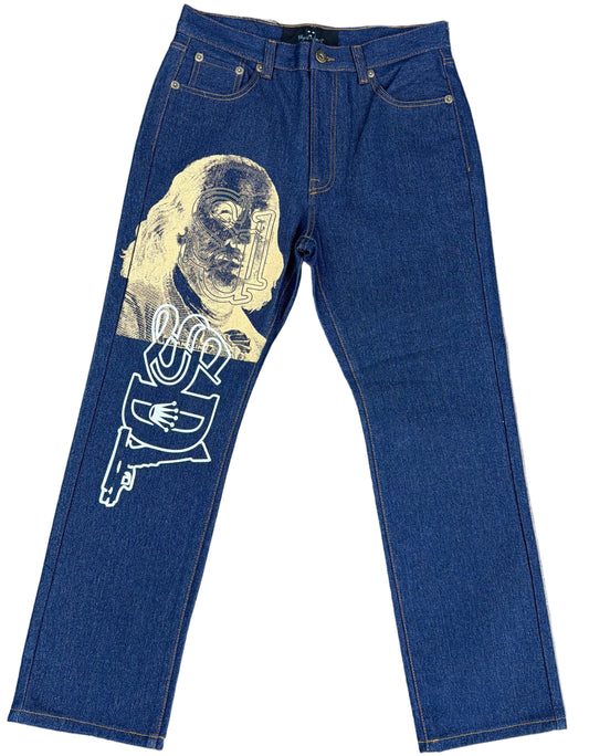 Skys Da Limit Yellow/White Benjamin SDL Face Dark Denim Jeans