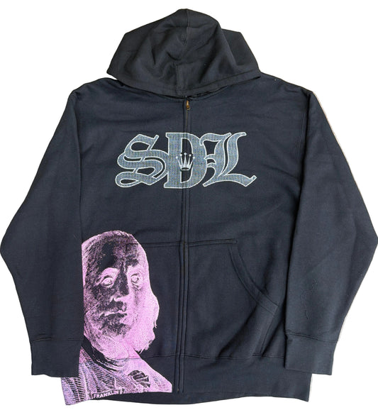 Skys Da Limit Printed Rhinestone Black/Pink Zip up