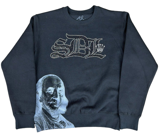 Skys Da Limit Grey Rhinestone Crown Black Crewneck