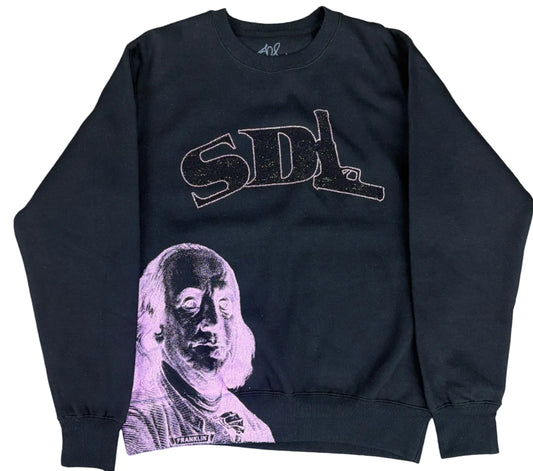 Skys Da Limit Pink Rhinestone Crown Black Crewneck