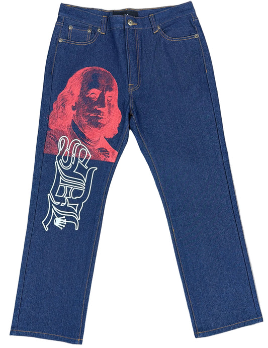 Skys Da Limit Red/White Benjamin Dark Denim Jeans