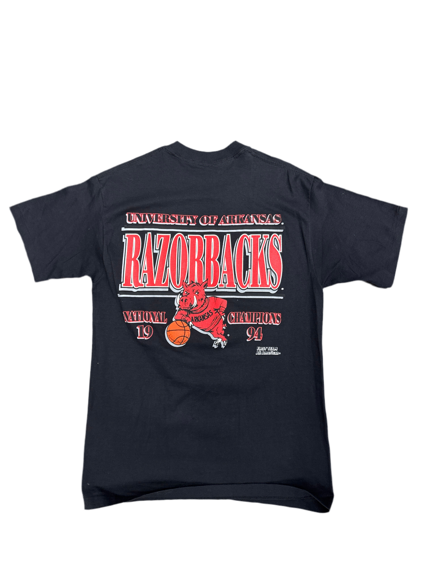 90s Arkansas Front and Back AOP Black Tee
