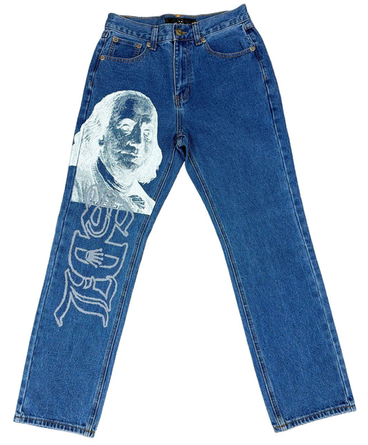 Skys Da Limit White/Grey Benjamin Light Wash Denim Jeans