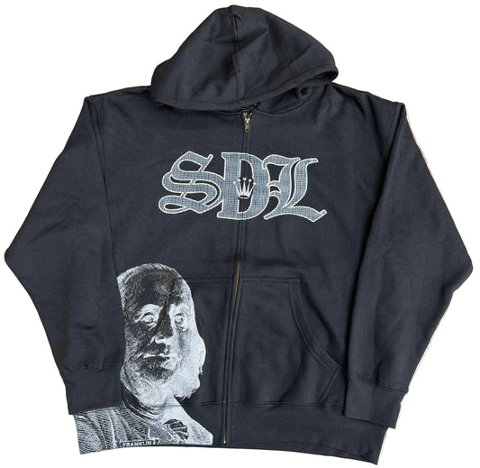 Skys Da Limit Printed Rhinestone Black/Grey Zip up