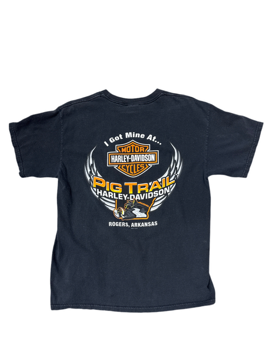 Vintage 2000's Life Begins When You Get A Harley Black Tee
