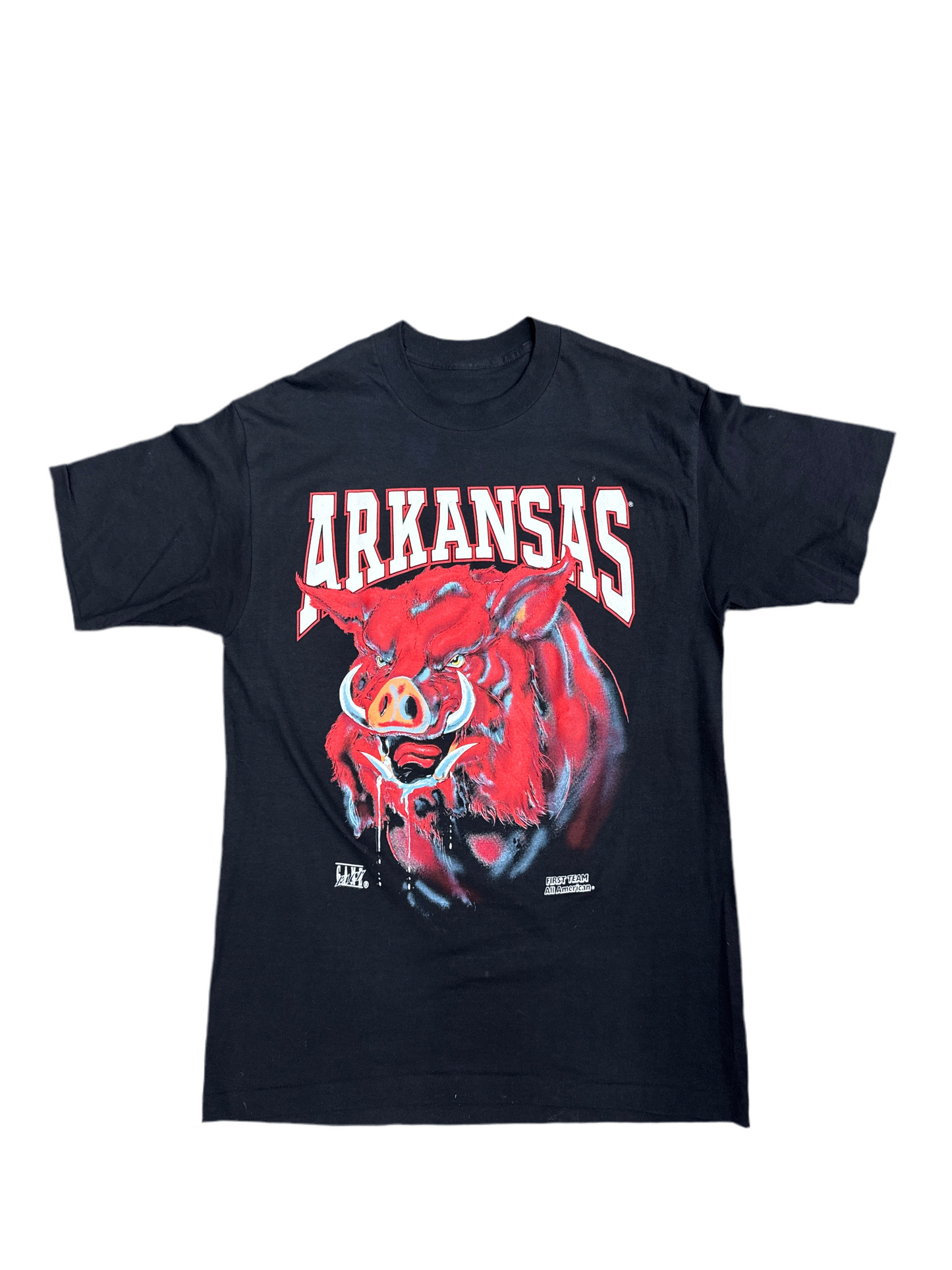 90s Arkansas Front and Back AOP Black Tee