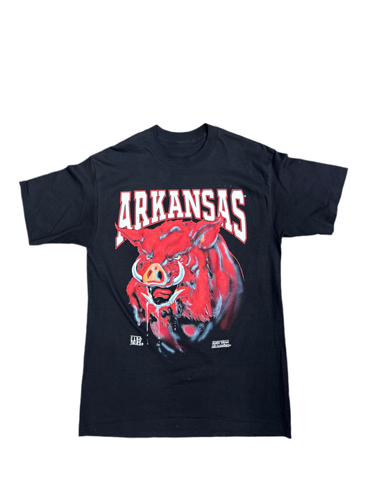 90s Arkansas Front and Back AOP Black Tee