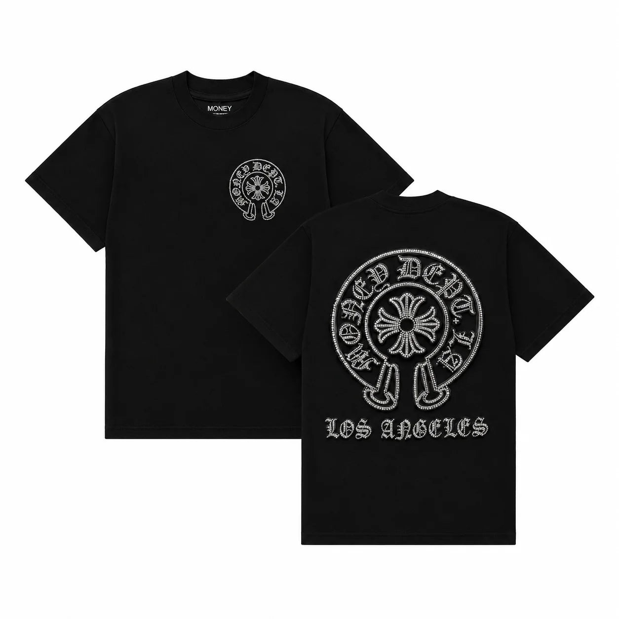 Money Dept. Old English Black/Clear Rhinestones T-Shirt