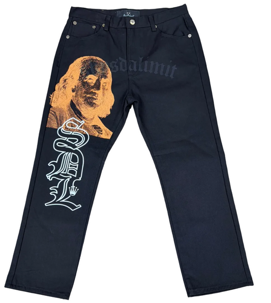 Skys Da Limit Orange/White Benjamin Jet Black Jeans
