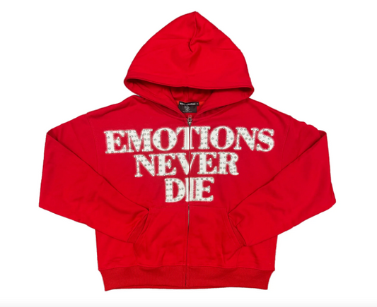 Mixed Emotions Red ‘End’ Rhinestone hoodie