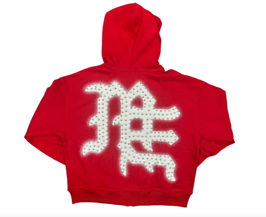 Mixed Emotions Red ‘End’ Rhinestone hoodie