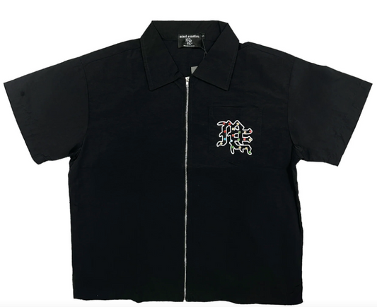 Mixed Emotion Rhinestone Zip Up Shirt Black