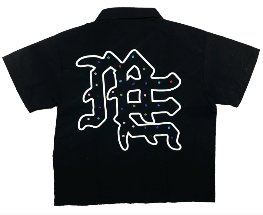 Mixed Emotion Rhinestone Zip Up Shirt Black