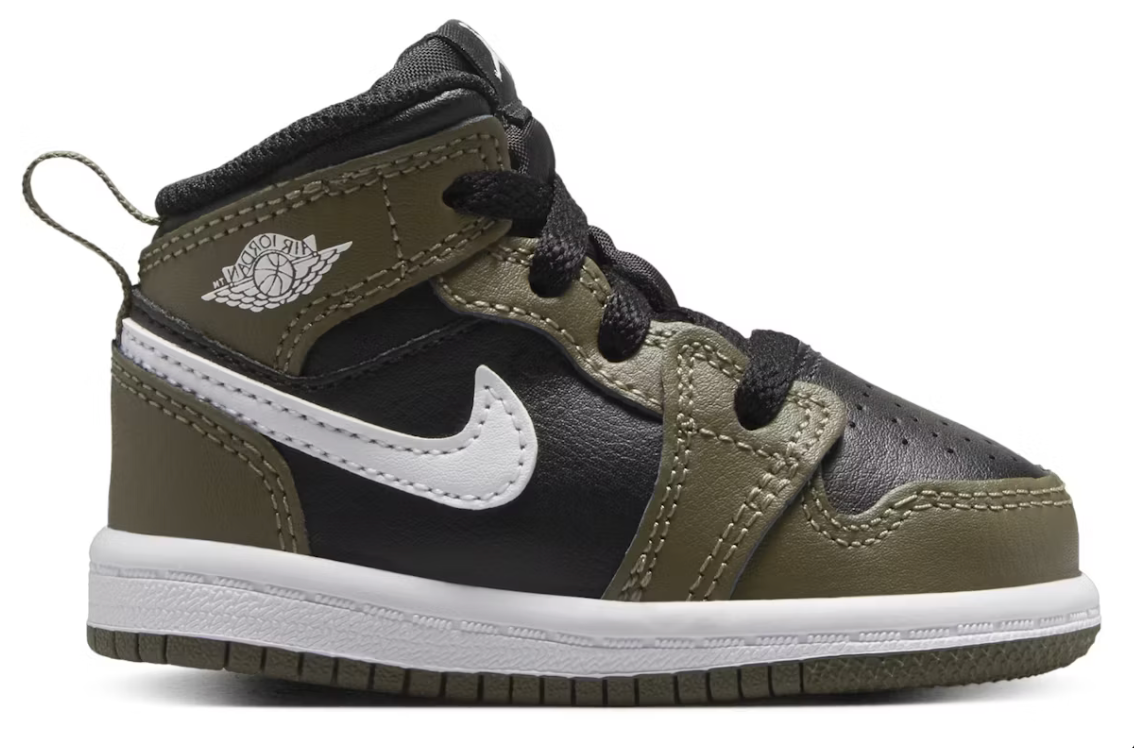 Jordan 1 Mid Black Medium Olive White (TD)