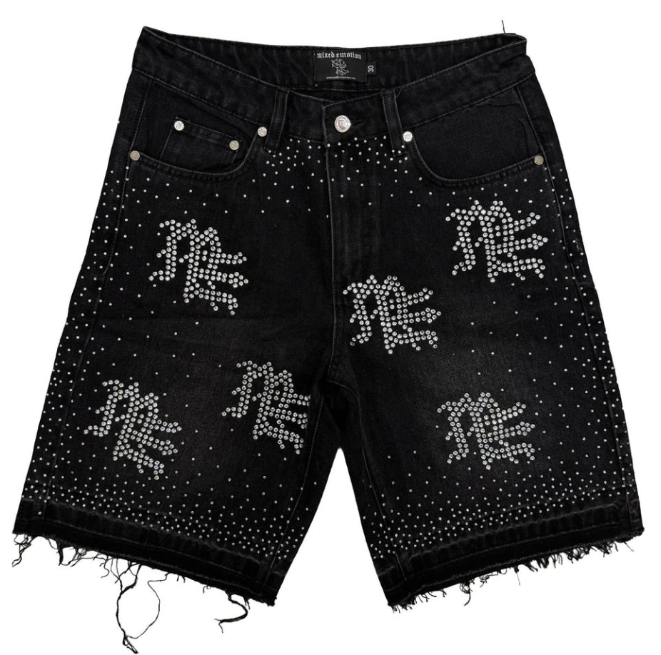 Black Mixed Emotions Rhinestone Denim Shorts