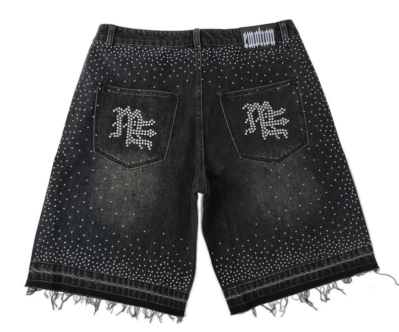 Black Mixed Emotions Rhinestone Denim Shorts