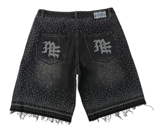 Black Mixed Emotions Rhinestone Denim Shorts