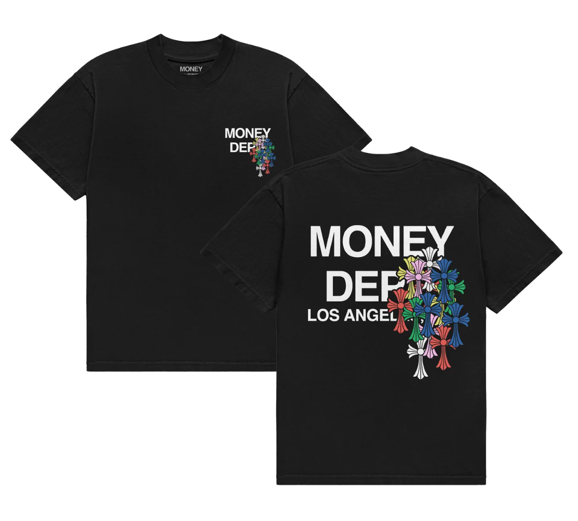 Money Dept. Colorful Crosses Black T-Shirt