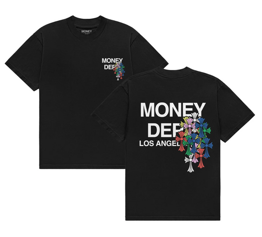 Money Dept. Colorful Crosses Black T-Shirt
