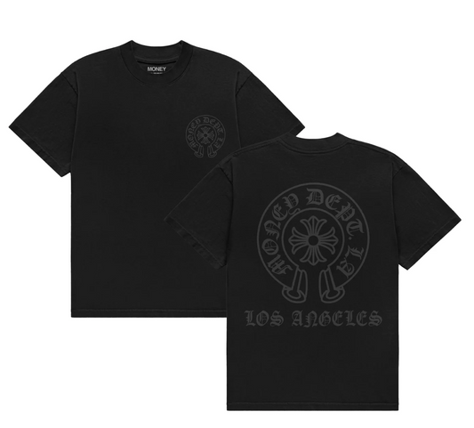 Money Dept. Old English Black on Black T-Shirt