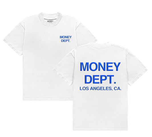 Money Dept. Classic White & Royal Blue T-Shirt (PUFF PRINT)