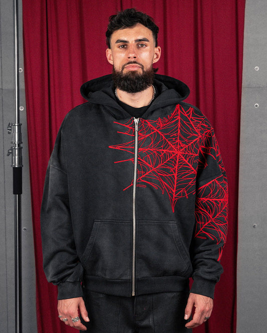 Commons Spider Zip-Up Hoodie Vintage Black