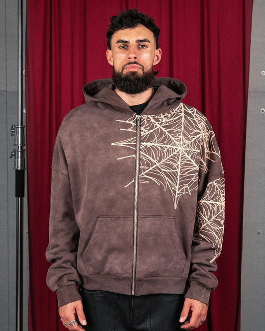 Commons Spider Zip-Up Hoodie Vintage Brown