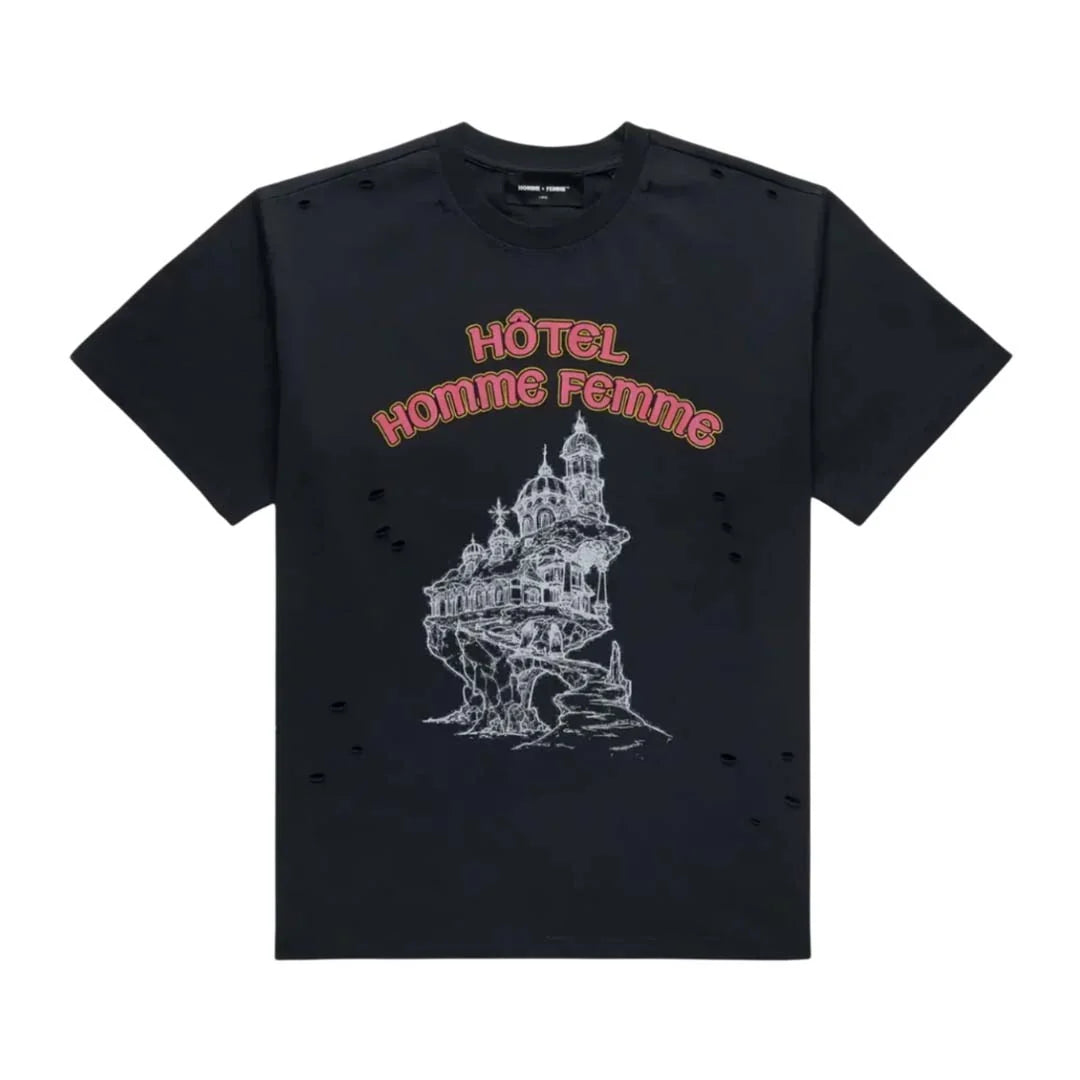 Homme Femme Grand Hotel Black Distressed Tee